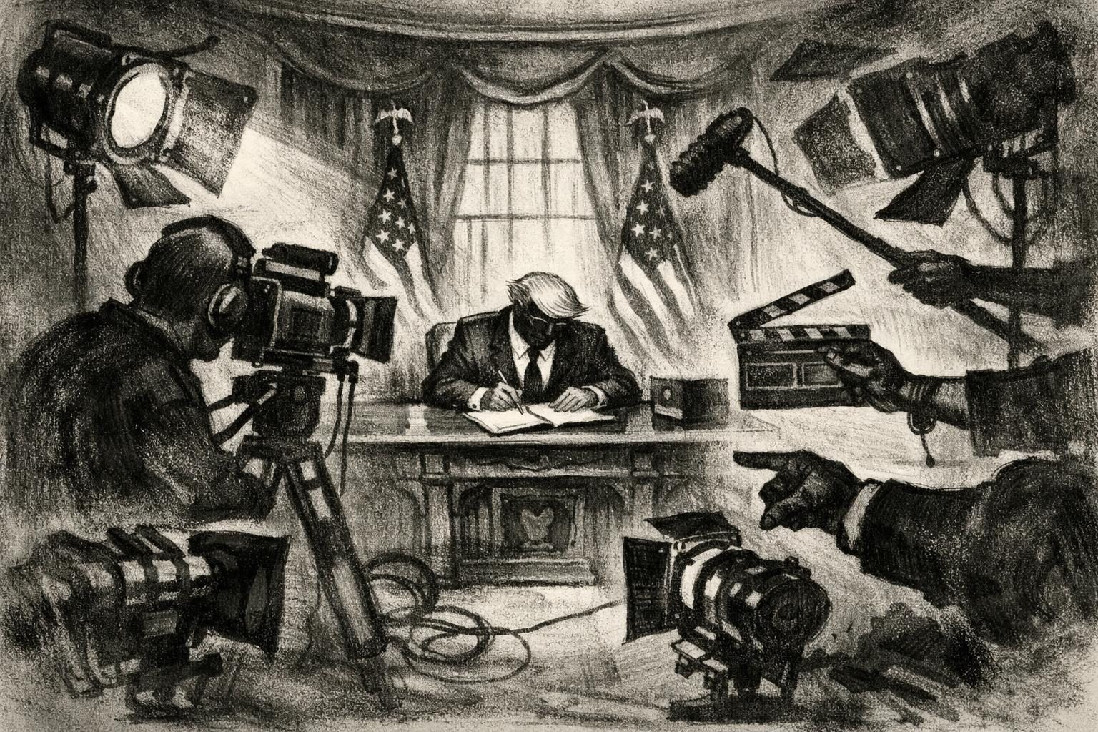 Trump&rsquo;s Oval Office stagecraft still looks more produced than governed