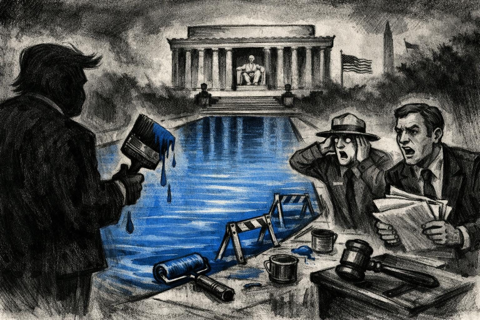 Trump&rsquo;s blue Reflecting Pool repaint draws Interior Department lawsuit