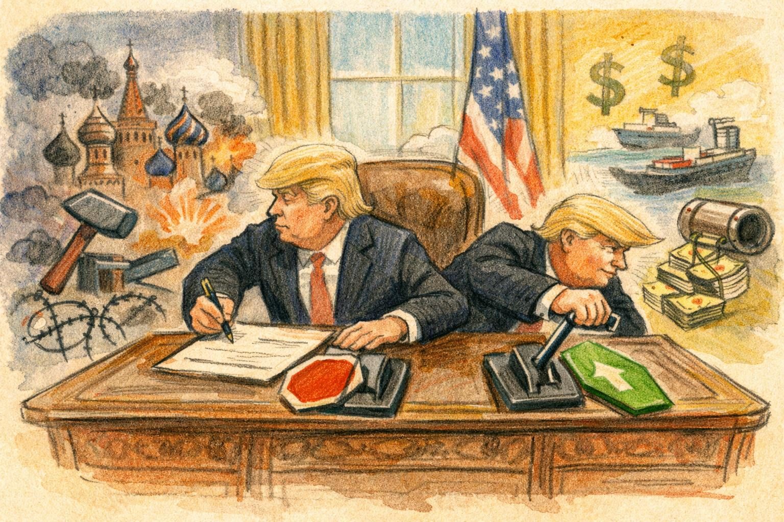 Trump signs Russia sanctions law, then immediately starts waiving it